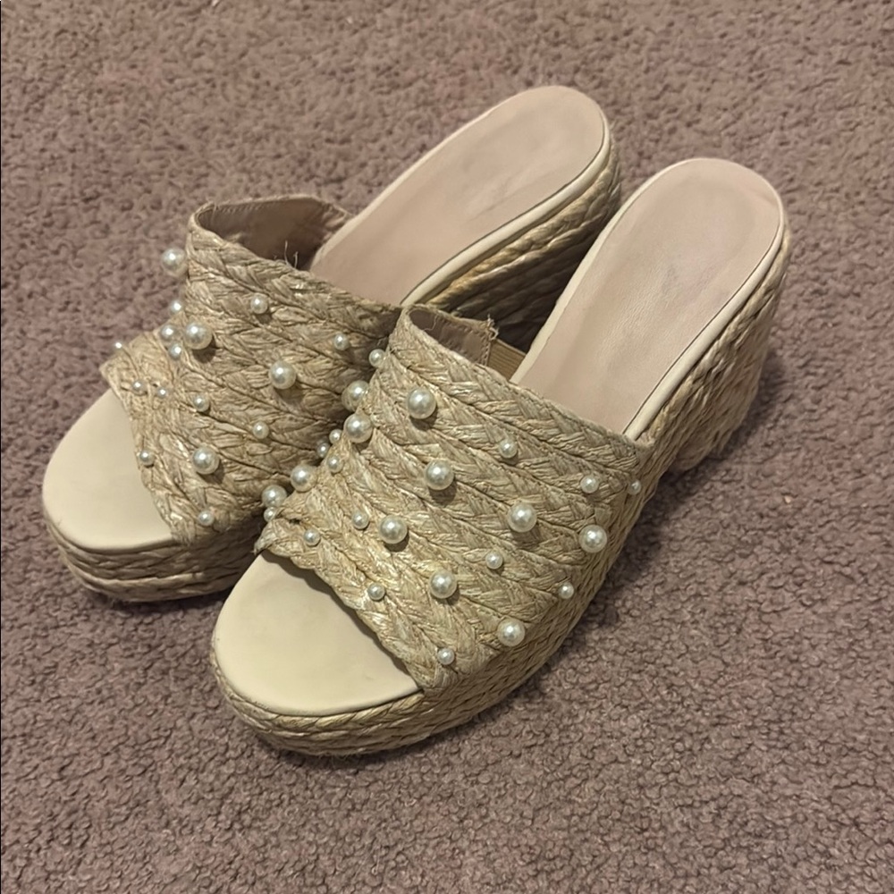 Amazon Cream Espadrilles with Pearl Embellishments